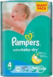 Подгузники 76 шт. Pampers актив беби драй макси 7-14 кг р. 4