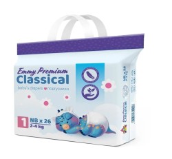 Подгузники 26 шт. Emmy Premium Классик 2-4 кг р. NB